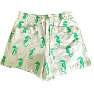 Maeve Anthropologie Shorts Women XS White Green Seahorse‎ Beach Vacation Summer